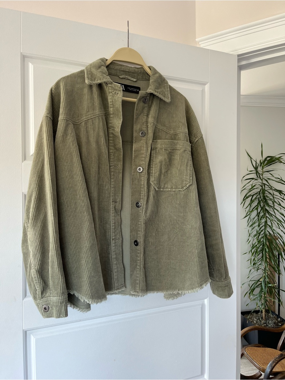 Zara Olive Green Corduroy Shirt Jacket
